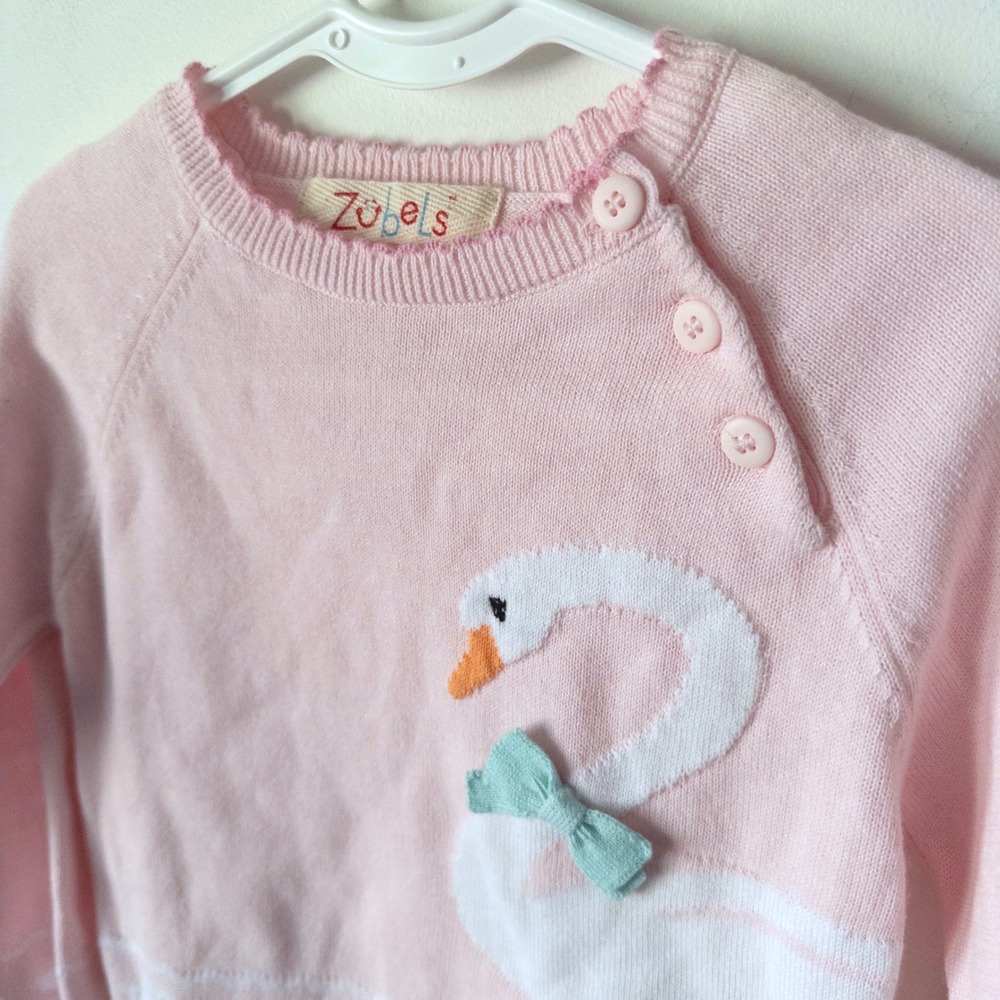 Zubels Girls Pink Swan Applique Knit Sweater with Buttons Adorable Cute - Picture 4 of 8